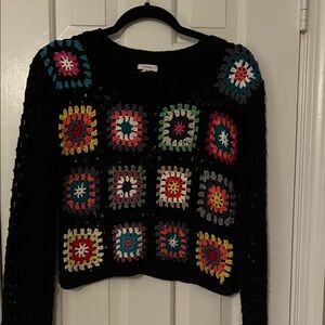 Debut Black Multicolor Crochet Sweater